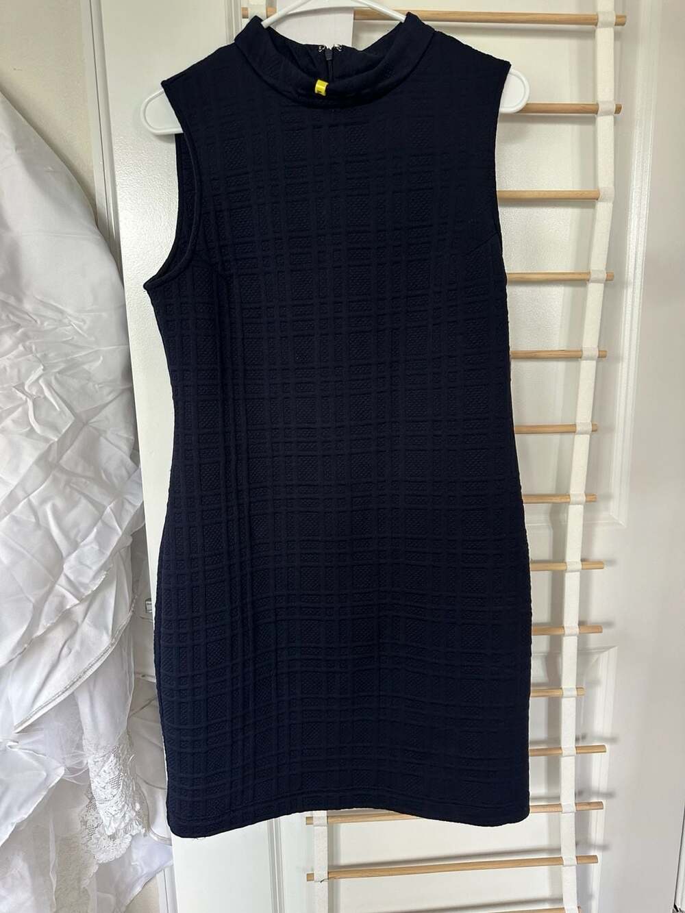 Sharagano Sleeveless Dress Size 10 Dark Navy Textured Plaid